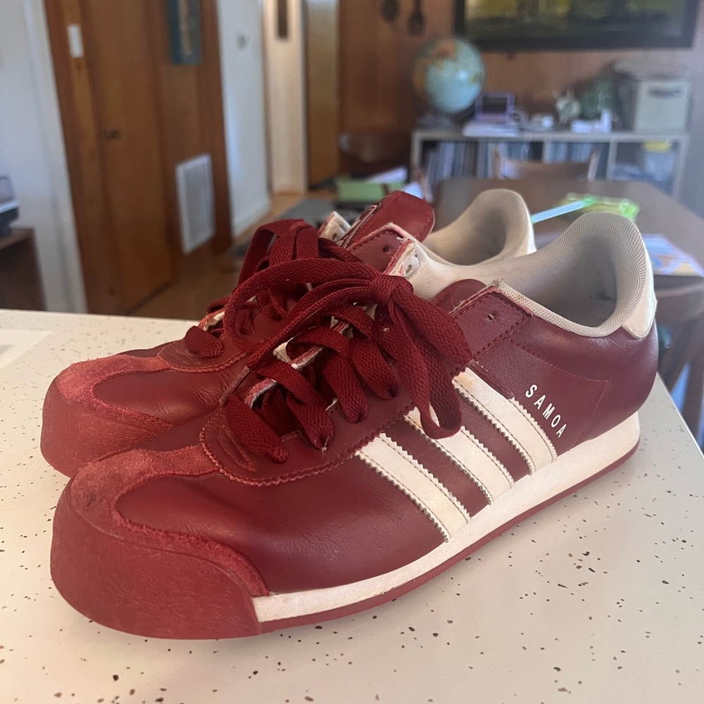 Adidas Samoa Burgundy and White Sneakers
